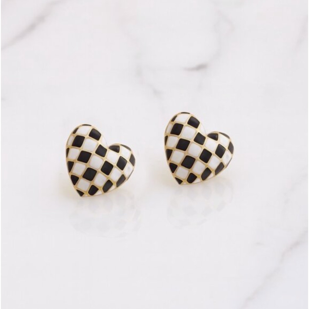 "McKenzie" Checkered Heart Shaped Earrings