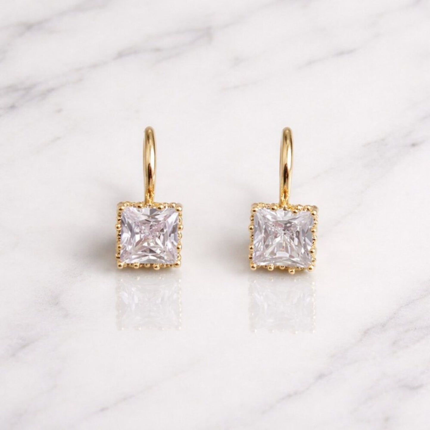 "Josalee" Princess Cut Gold Earrings