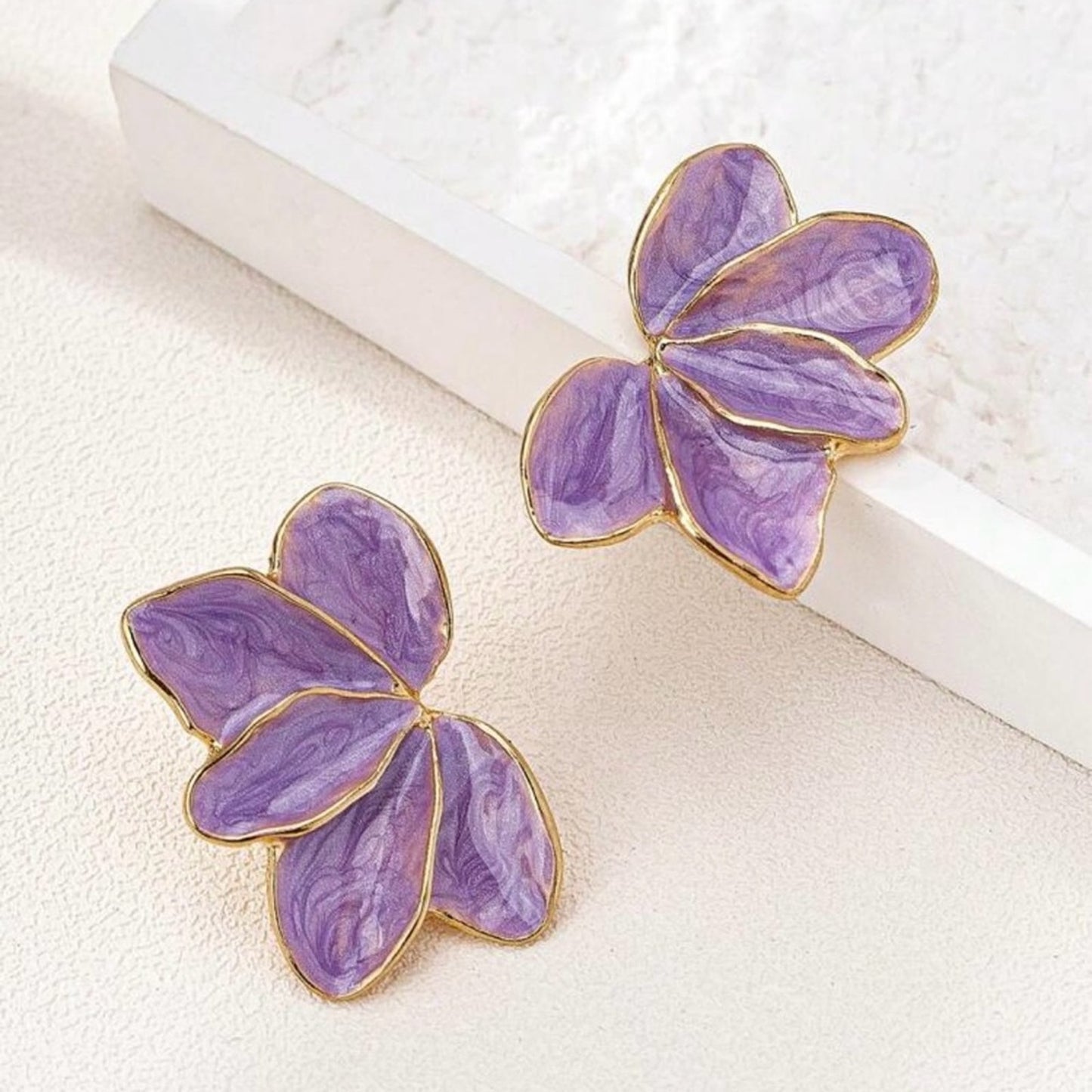 Violet Gold Floral Earrings