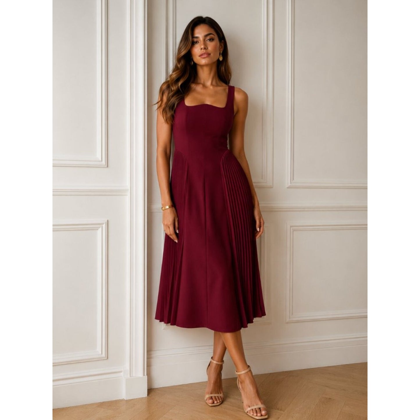 "Aziel" Large Burgundy Pleated Dress