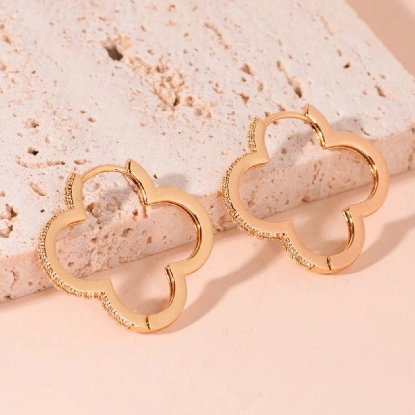 “Essie” Pave Bling Clover Hoop Earrings