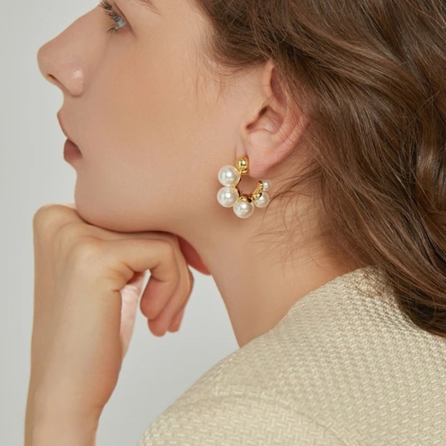 Anthro Gradient Pearl 18K Gold Plated Hoop Earrings