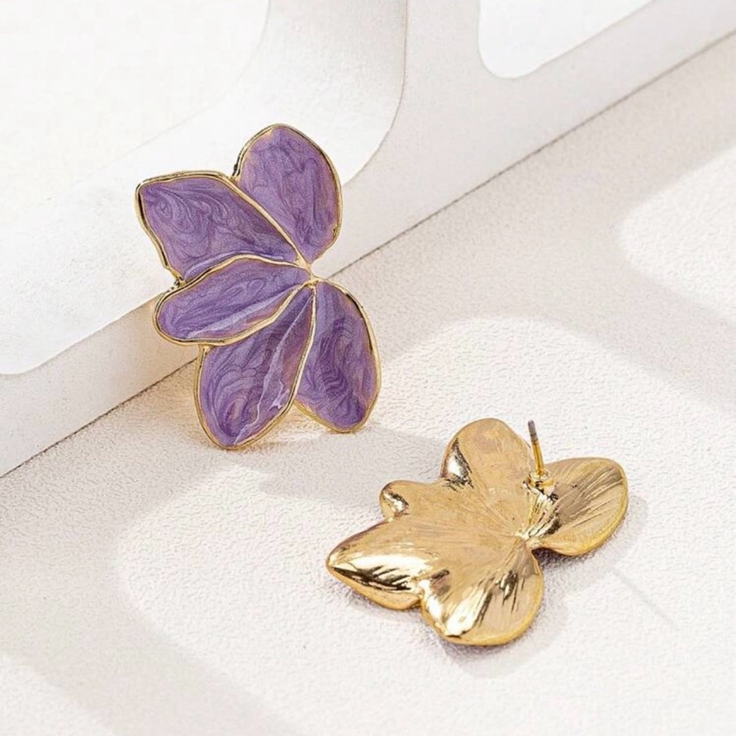 Violet Gold Floral Earrings