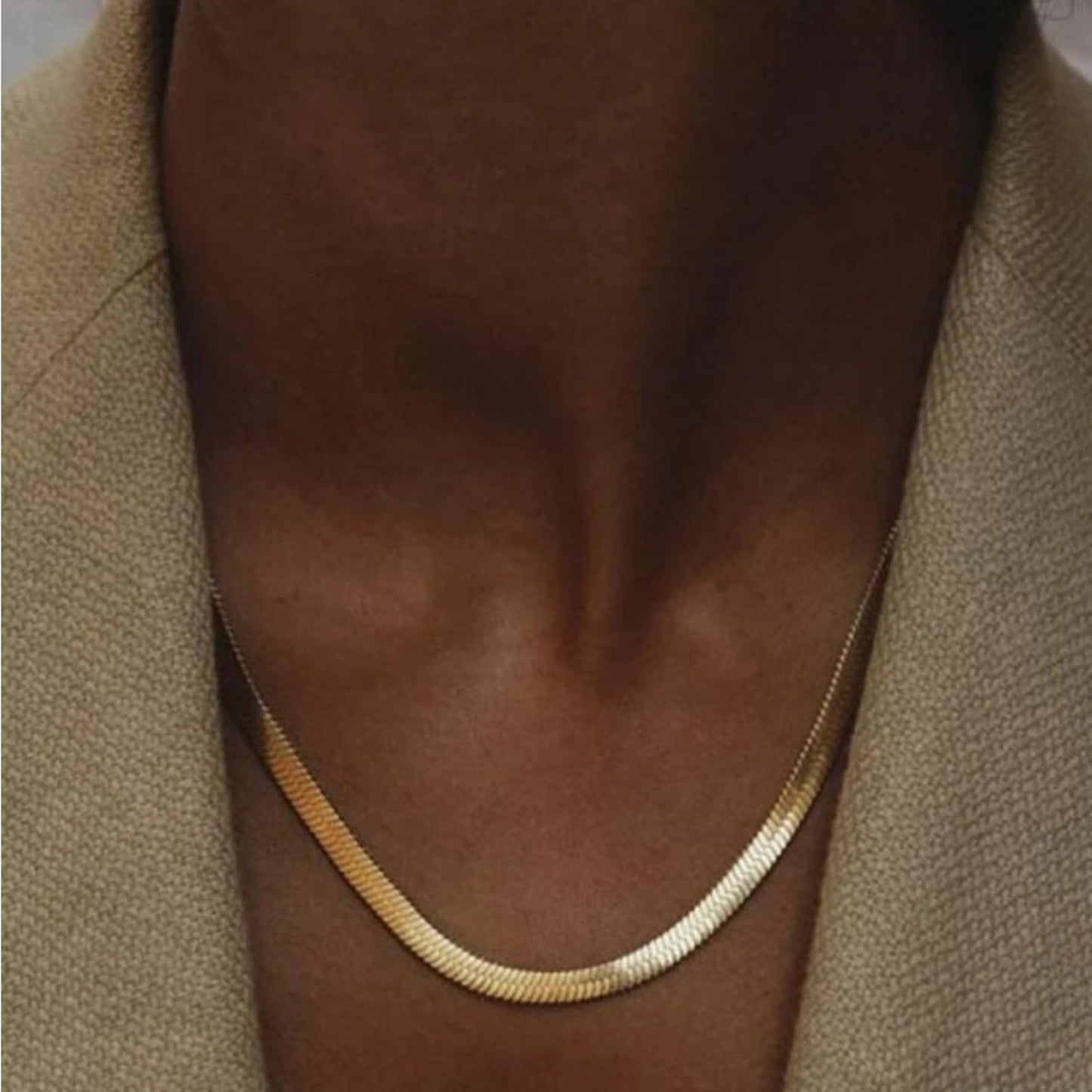 Herringbone liquid gold plated chain necklace