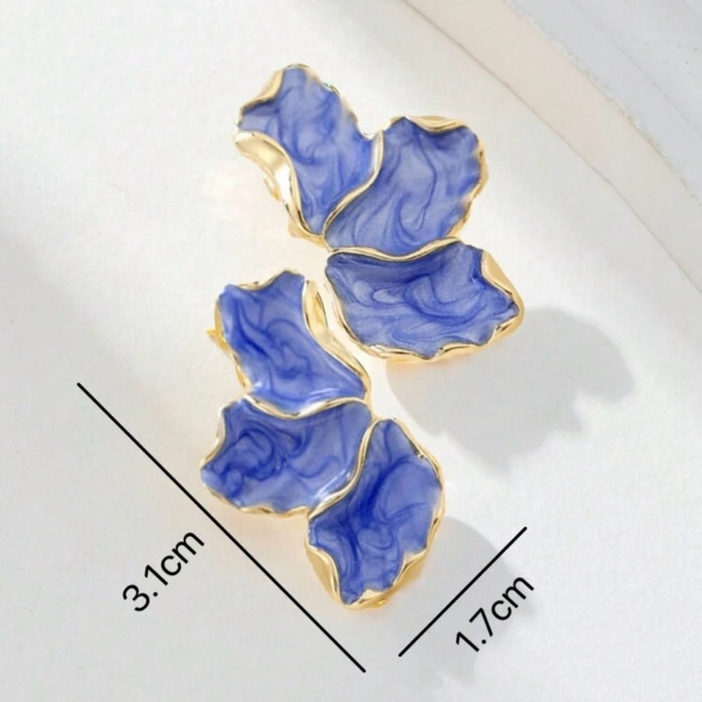 Petite "Sophia" Blue + Gold Leaf Floral Earring