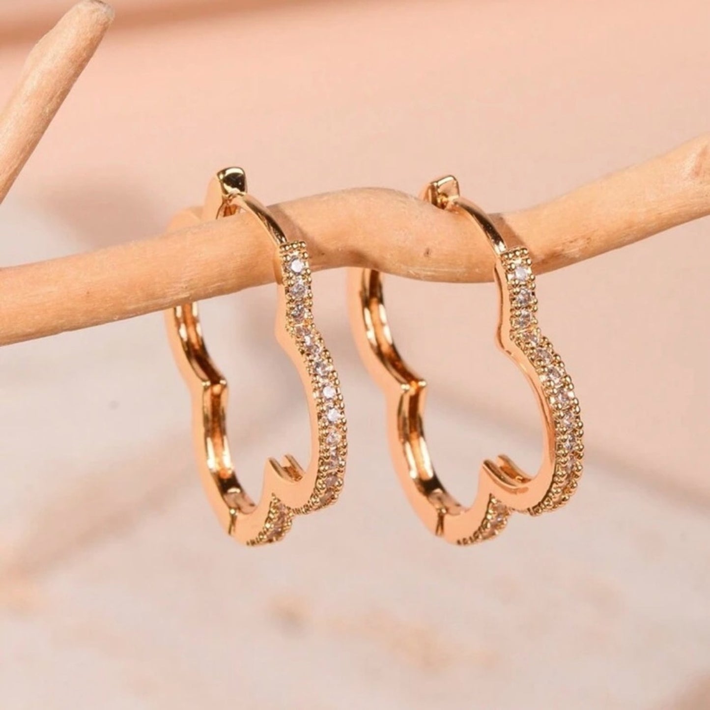 “Essie” Pave Bling Clover Hoop Earrings