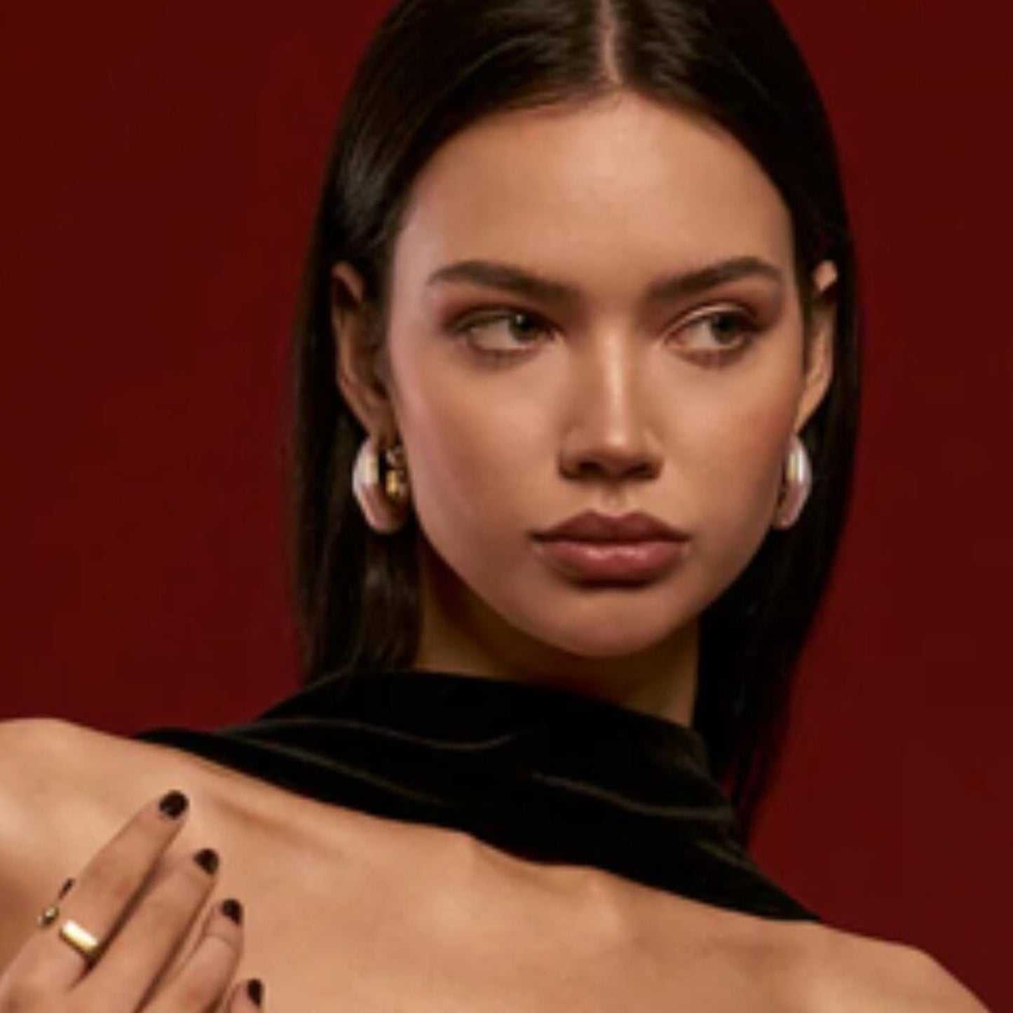 Anthro Double pearl geometric pearl reverse hoops