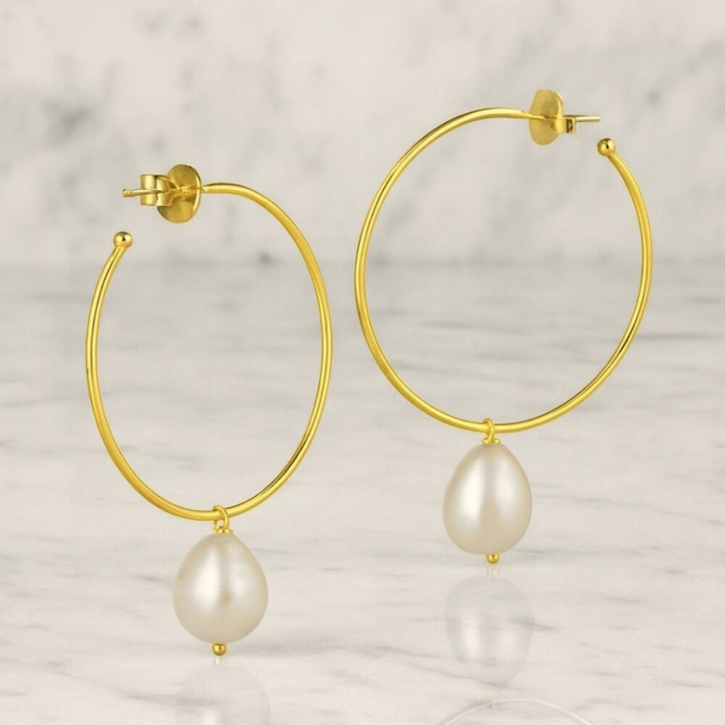“Michelle” Gold Pearl Hoops