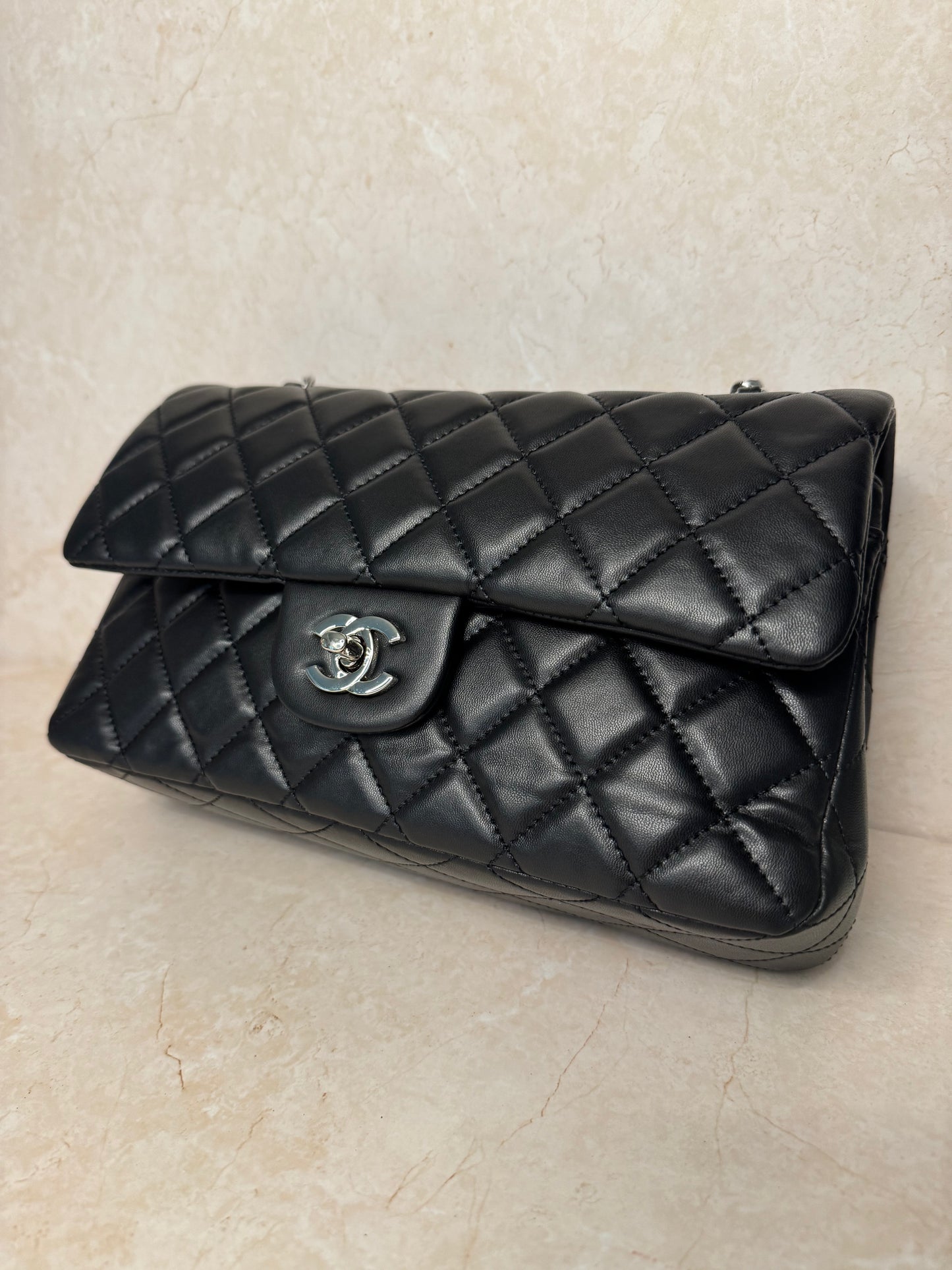 *Re-Sale Item* Classic Black & Silver Double Flap Handbag