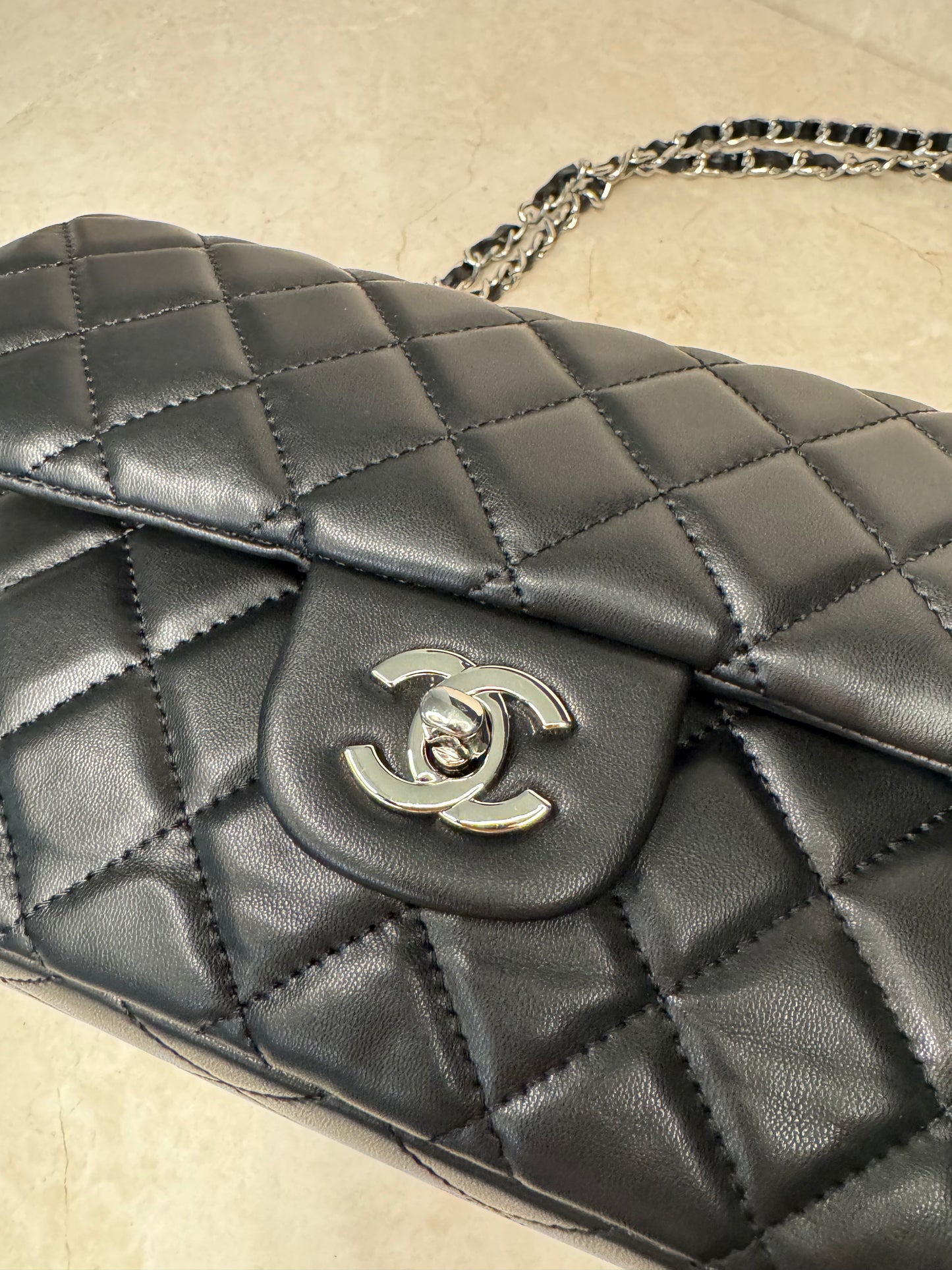 *Re-Sale Item* Classic Black & Silver Double Flap Handbag