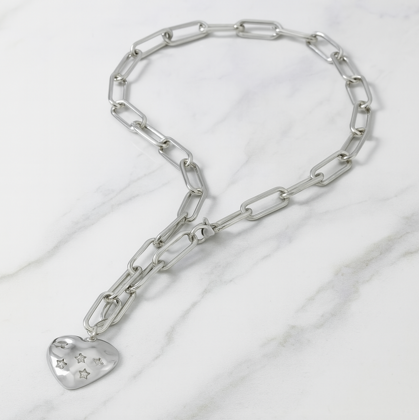 Gold - "Piper" Necklace - Heart Charm Paper Clip Chain