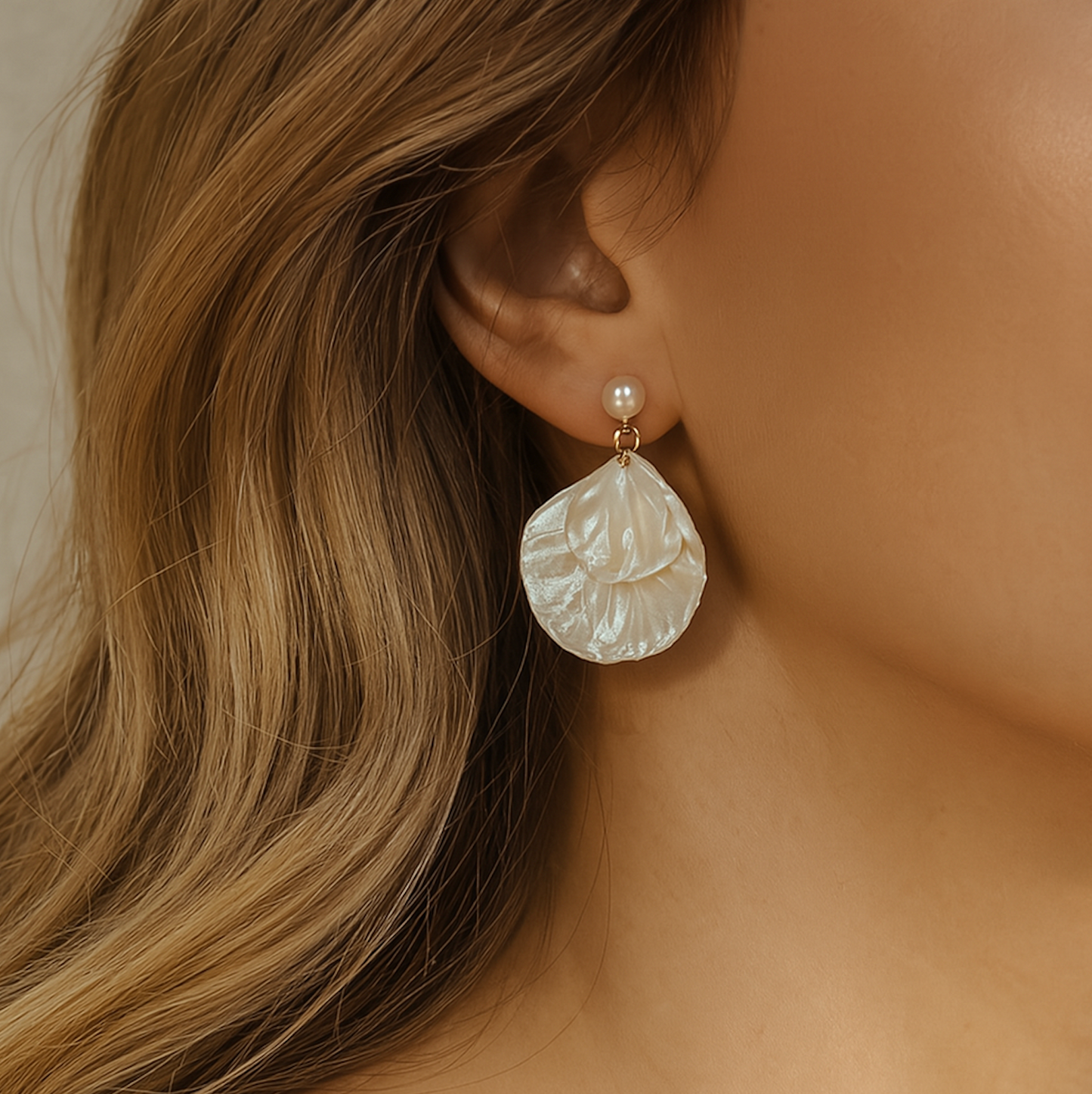 Layered Pearl Shell Earrings Gold Plated