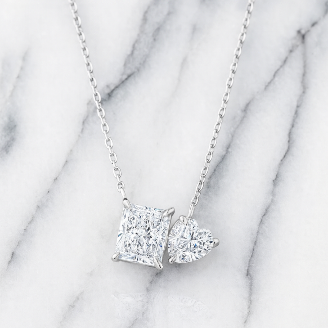 “Graciela” Toi et Moi two stone silver necklace