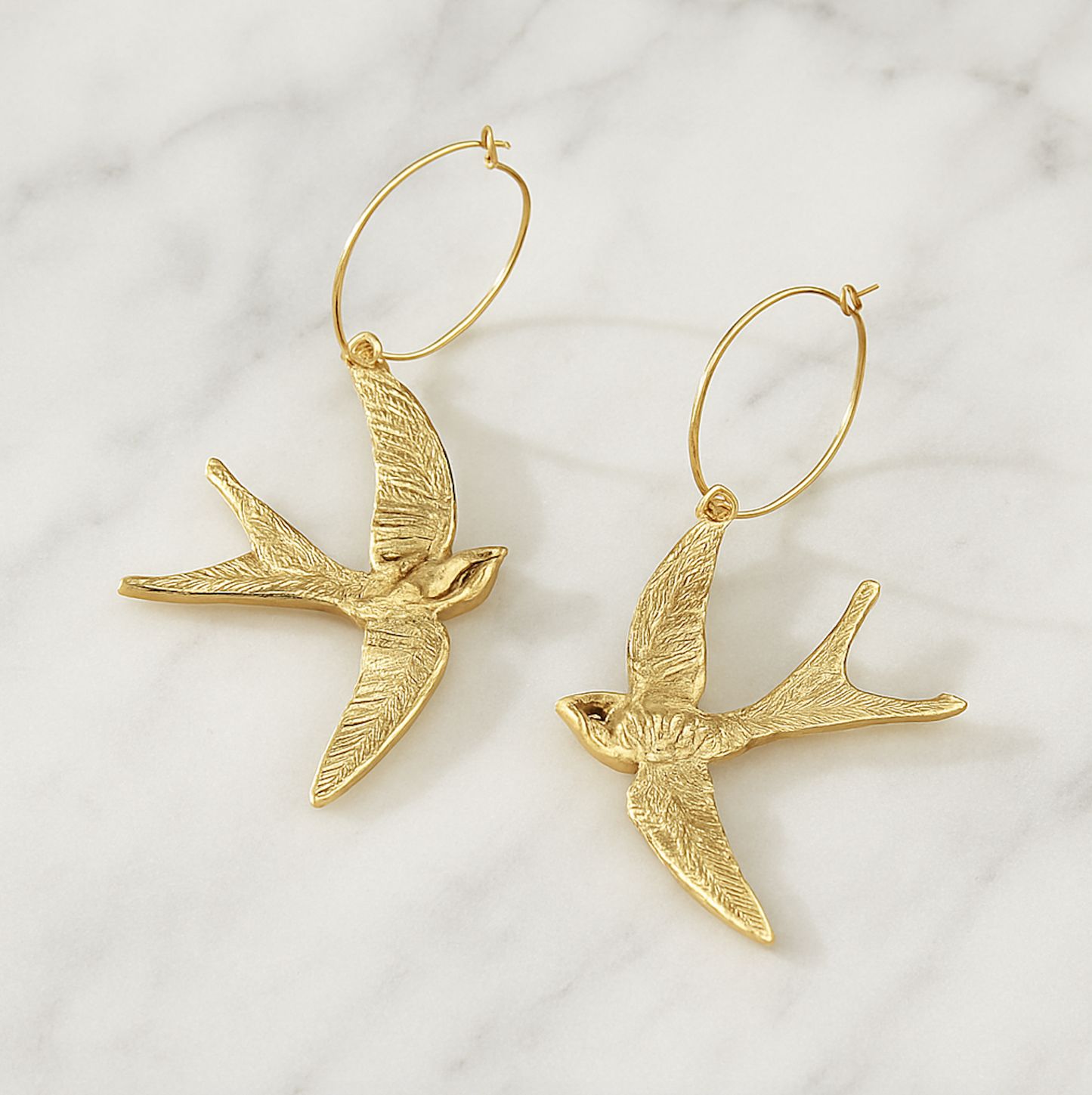 Anthro Gold Plated Sparrow Hoop Earrings
