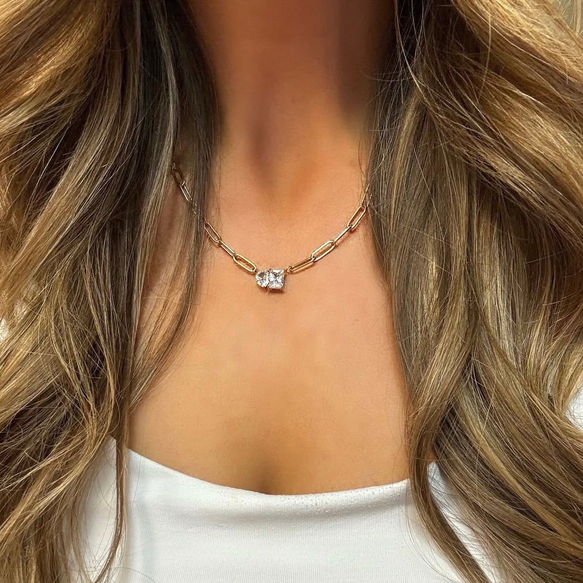 Toi et moi - Paperclip chain stainless steel necklace