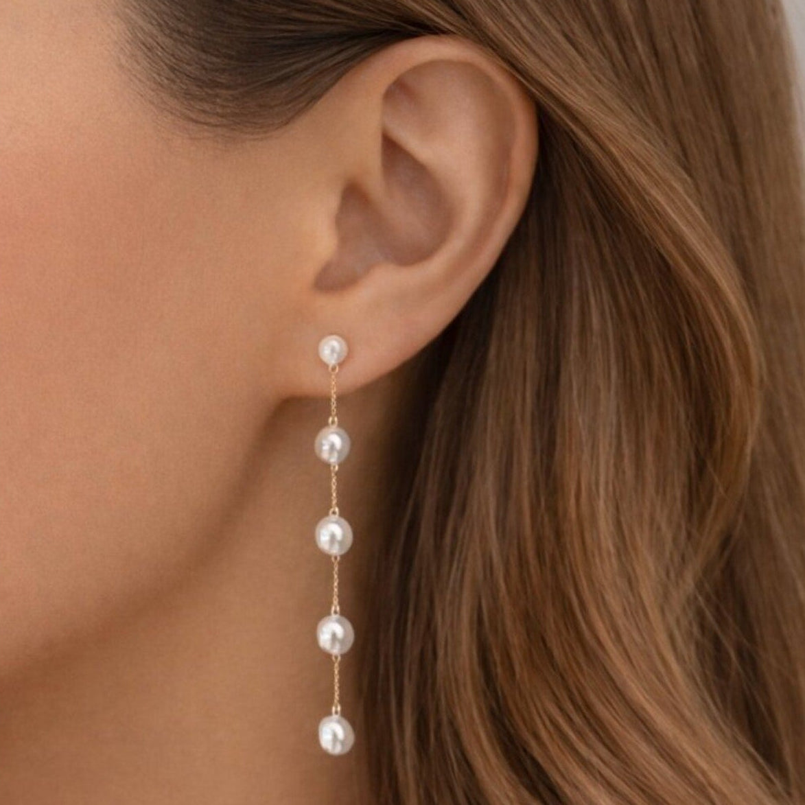 “Ava” Convertible Pearl Drop Earrings – Long Dangle Pearl Earrings in Gold or Silver