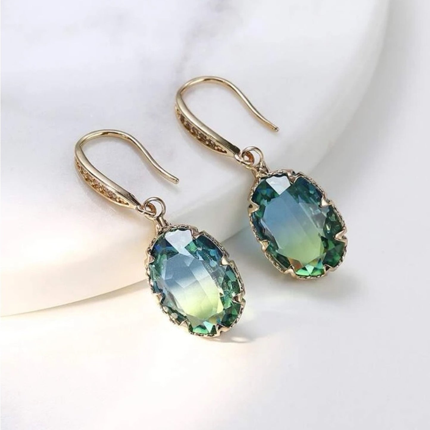 Crystal Gemstone Drop Hoop Earrings