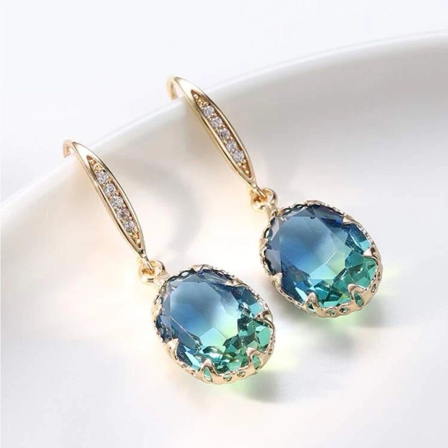 Crystal Gemstone Drop Hoop Earrings