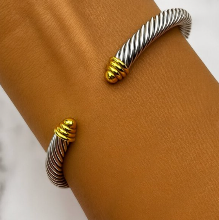 “Cipriani” Cable rope two-toned 18k Gold & Silver cuff bracelet