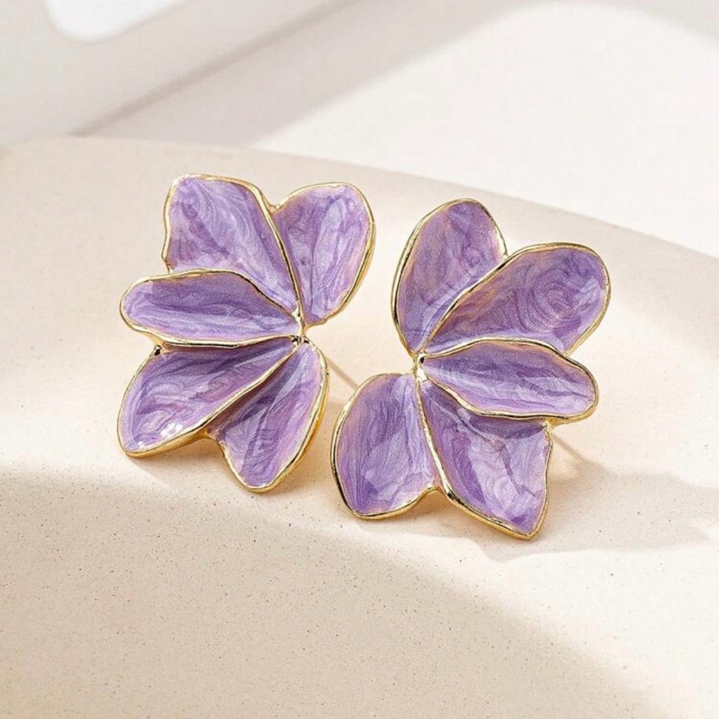 Violet Gold Floral Earrings