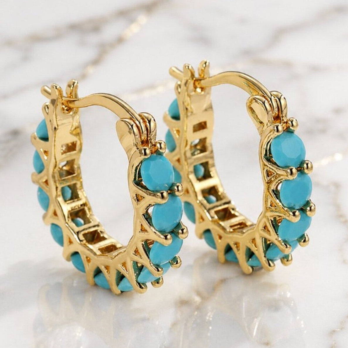 "Bacara" Turquoise Gold Hoop Earrings