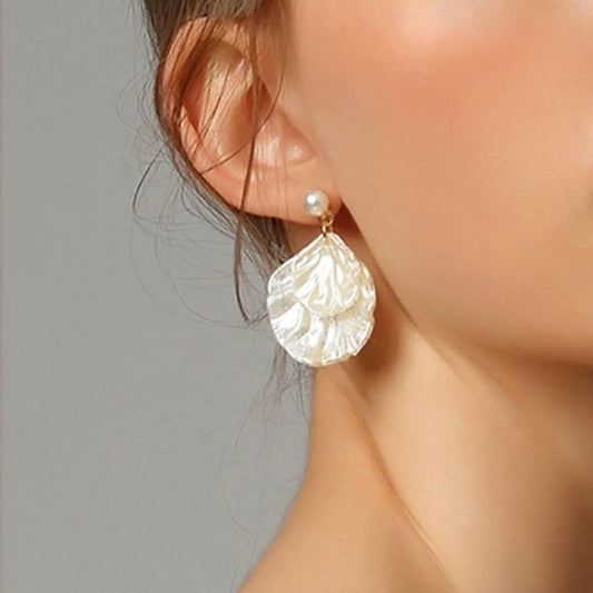 Layered Pearl Shell Earrings Gold Plated