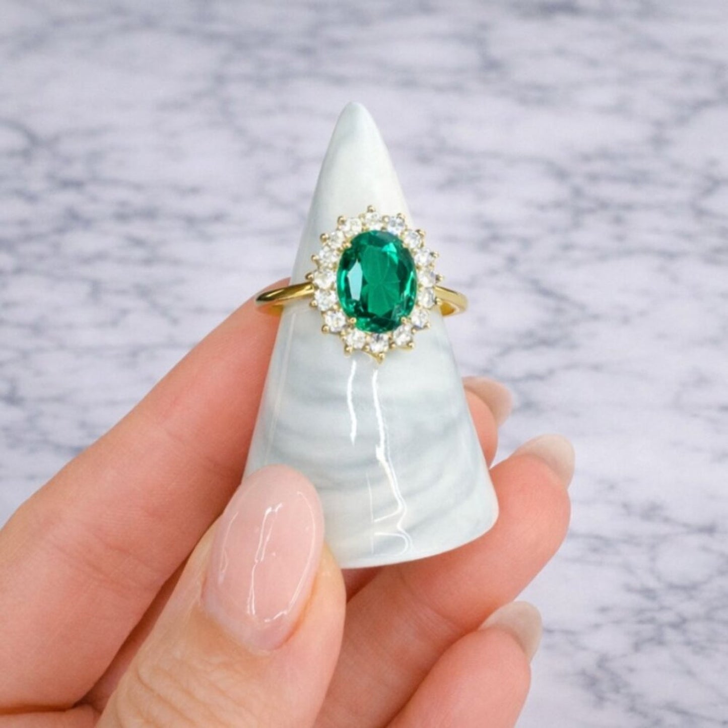 "Brinley" Emerald Green Halo Ring