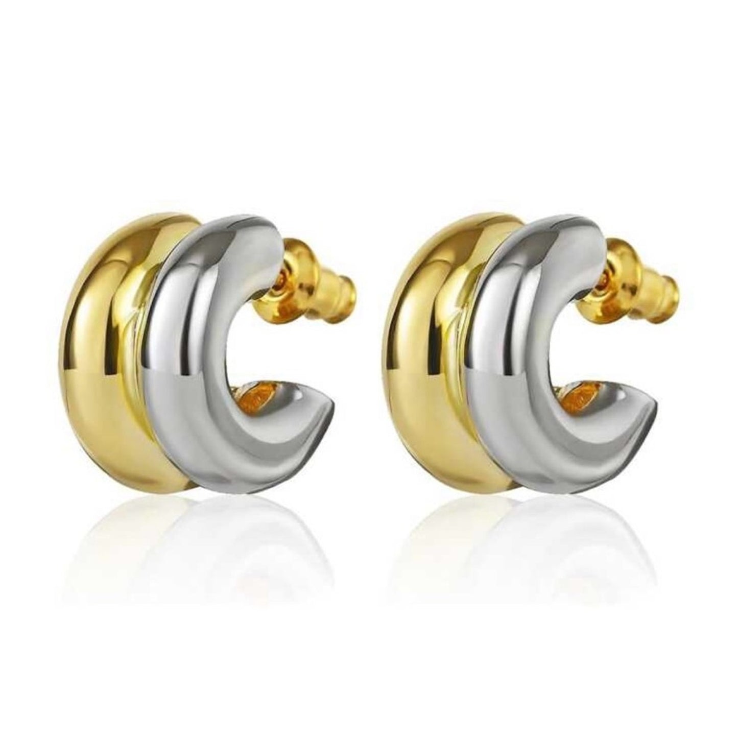 Two Toned 18K Gold and Silver Hoop Earrings