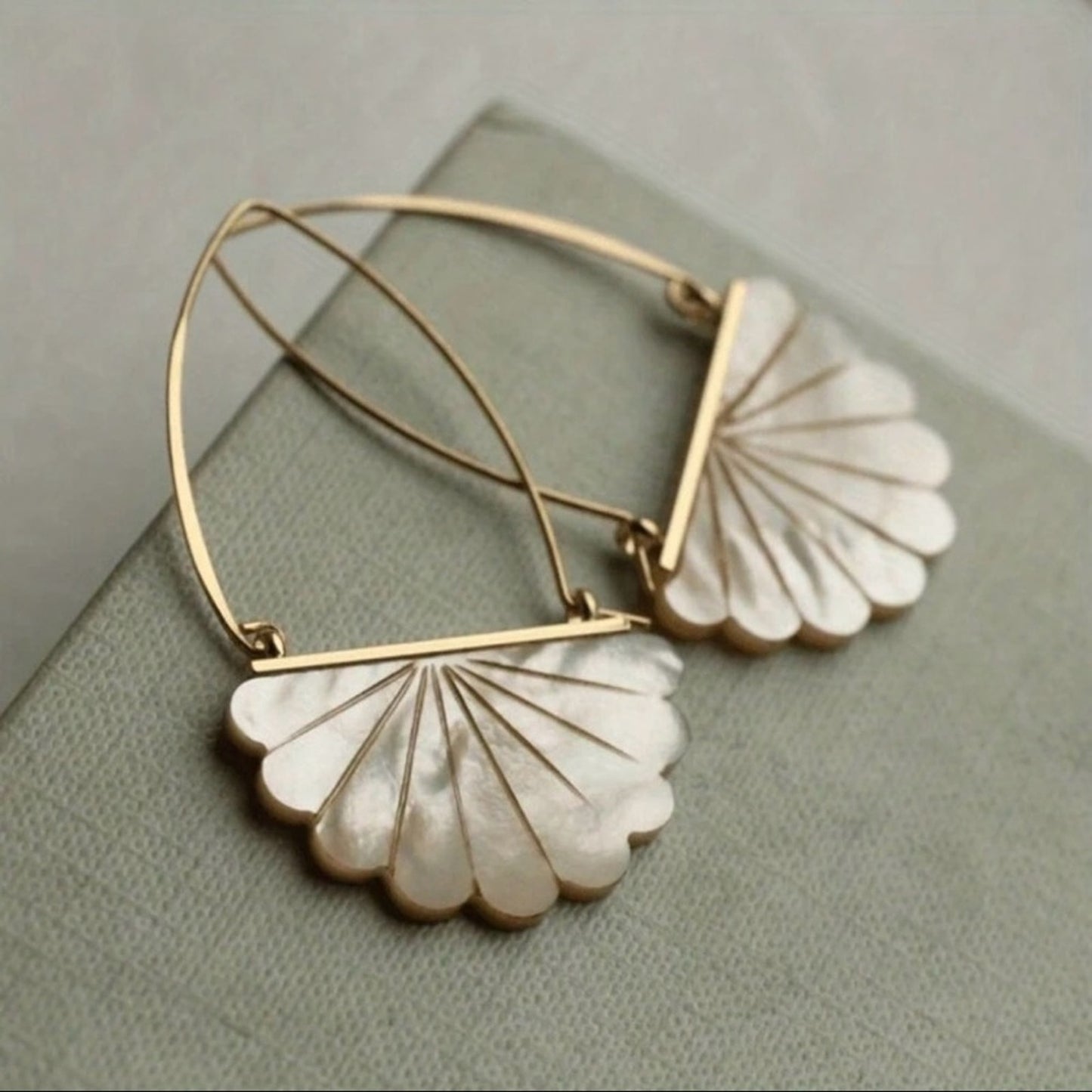 “Mara” Elegant Gold Pearlescent Hoop Shell Earrings
