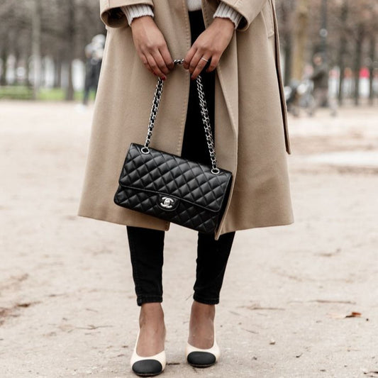 *Re-Sale Item* Classic Black & Silver Double Flap Handbag