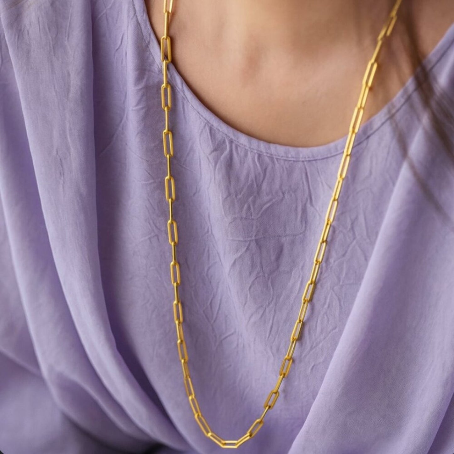 "Serafina" 18K Long Paperclip Necklace