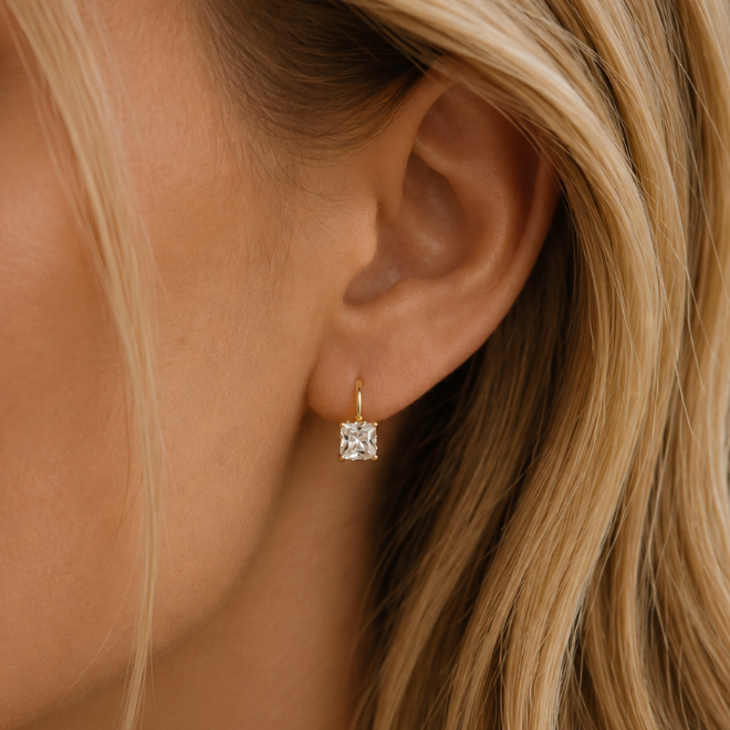 "Josalee" Princess Cut Gold Earrings