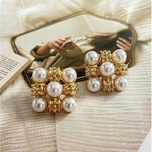 "Audrey" Earrings - Vintage Inspired Gold Pearl Earrings