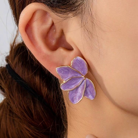 Violet Gold Floral Earrings