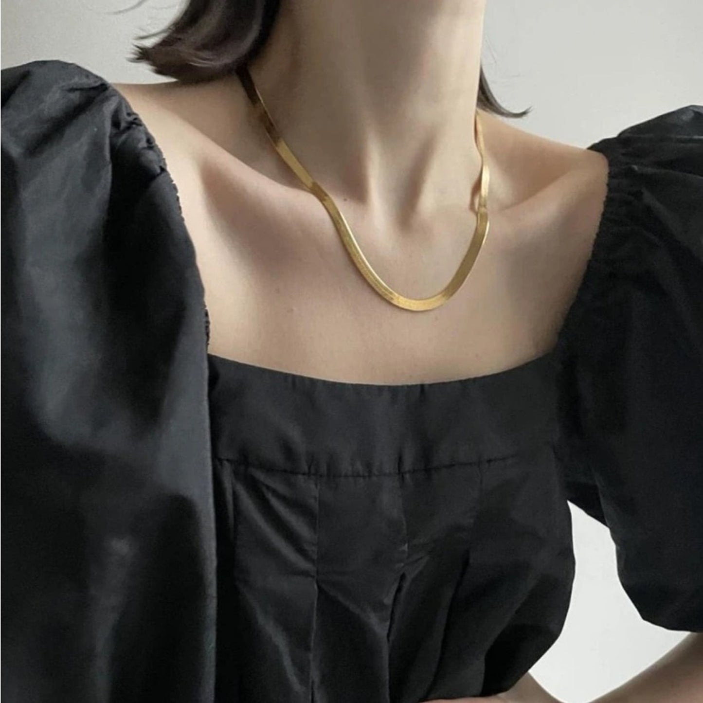 Herringbone liquid gold plated chain necklace