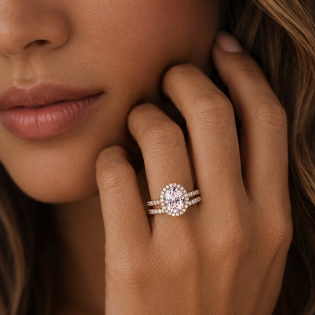 "Arabella" Oval Halo Engagement Ring Set