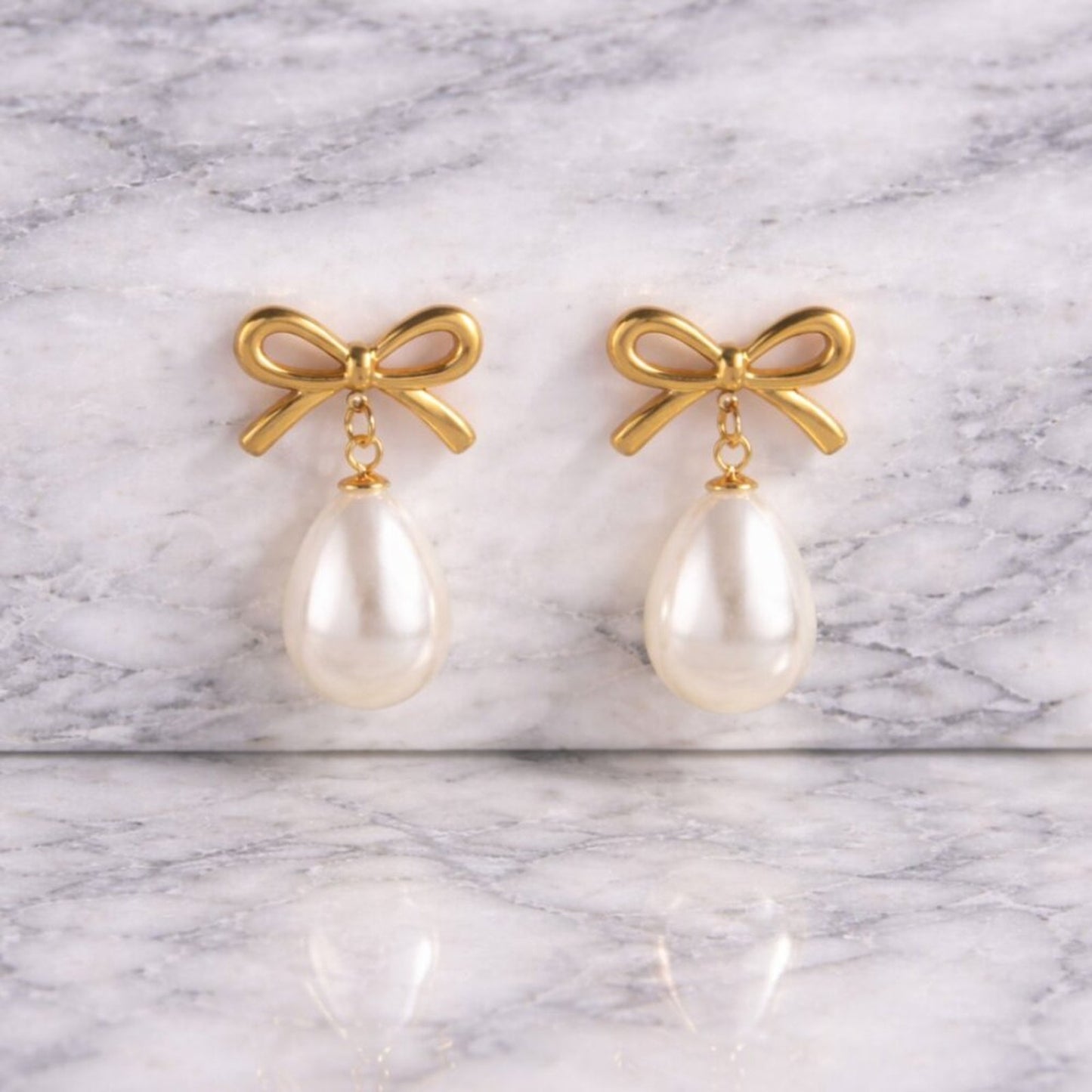 "Bianca" Pearl Bow Dangly Earrings