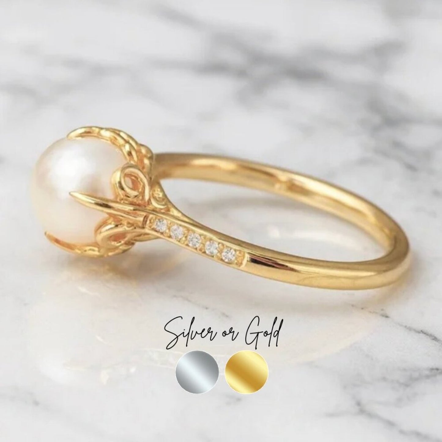 “Gwendolyn” Pearl Ring Gold OR Silver