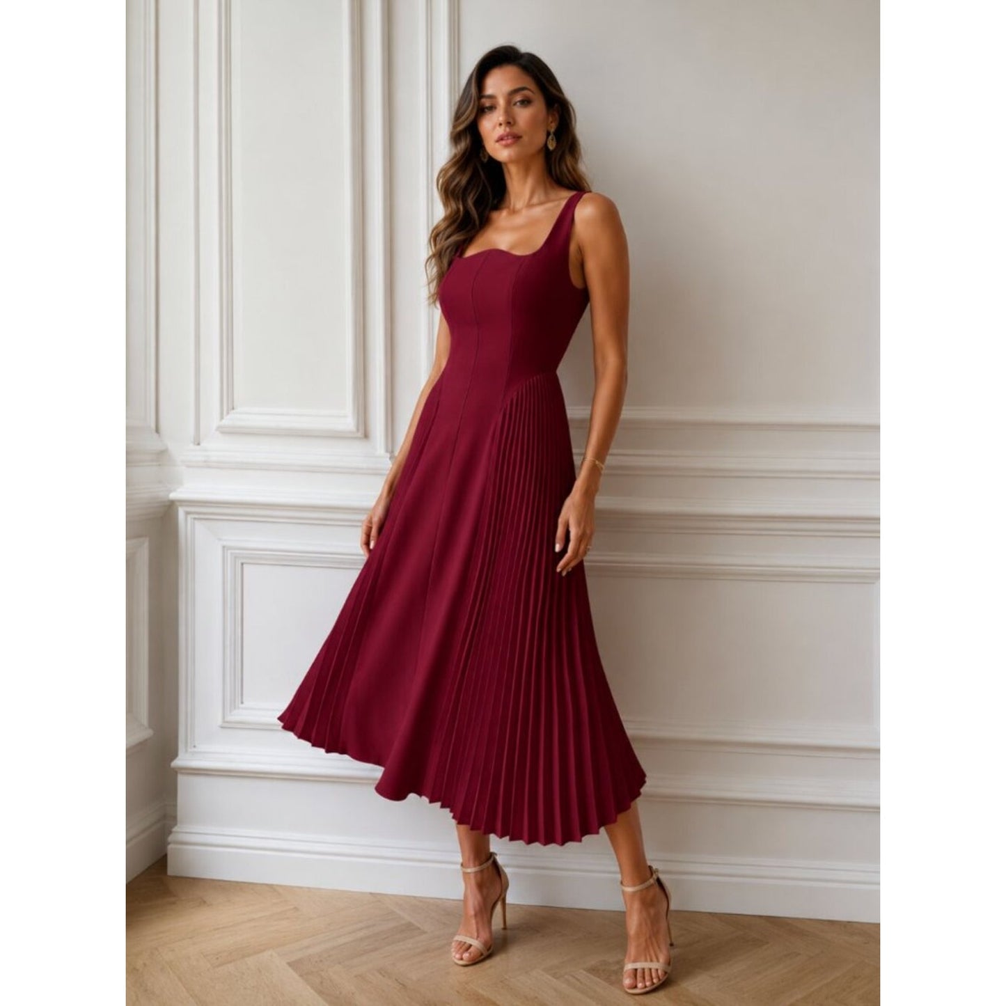 "Aziel" Large Burgundy Pleated Dress