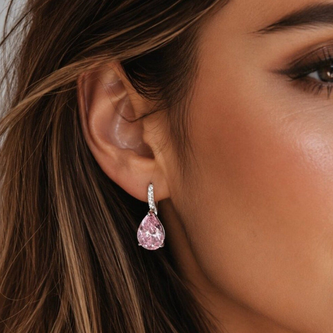 "Blakley" Pink Gemstone Pear Shape Drop Earrings