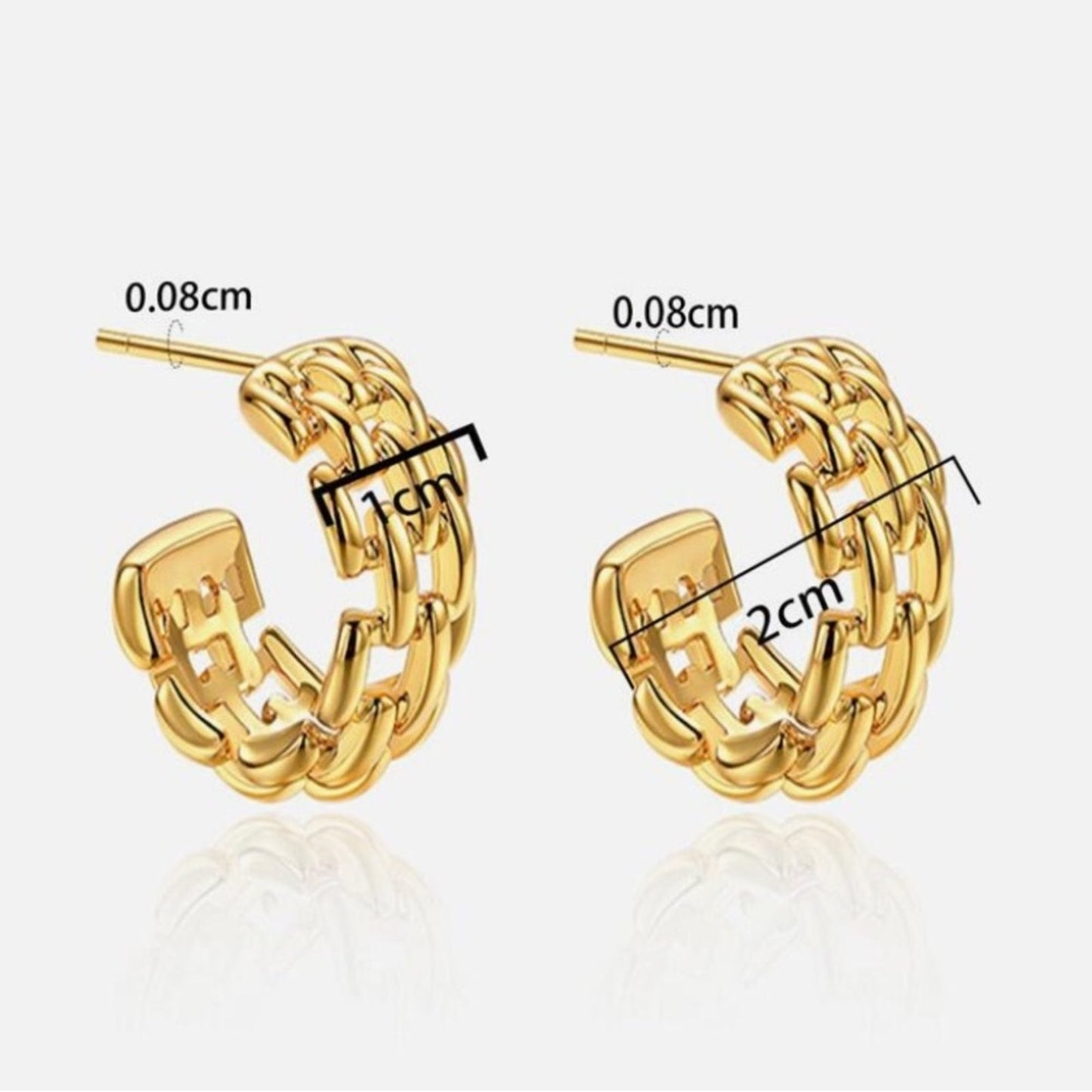 “Lina” Gold Plated Braided Chain C Hoop Earrings