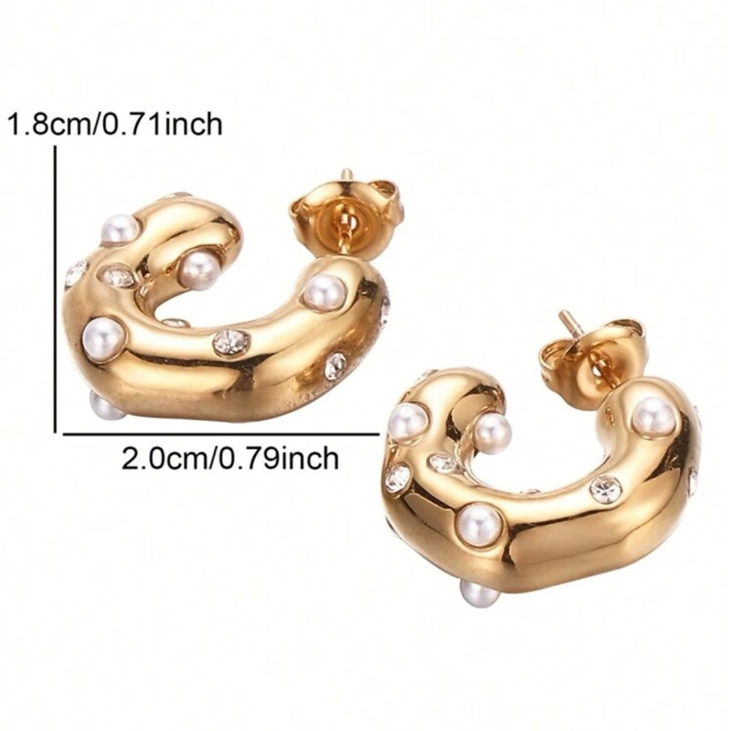 “Bella” 18K Gold Plated Stainless Steel Pearl Hoops