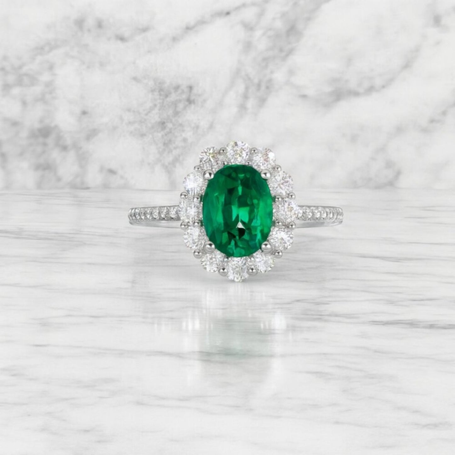 "Diana" Emerald Green Halo Ring