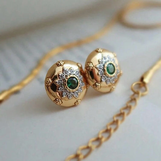 “Lilah” Vintage Style Gold Emerald Geometric Earrings