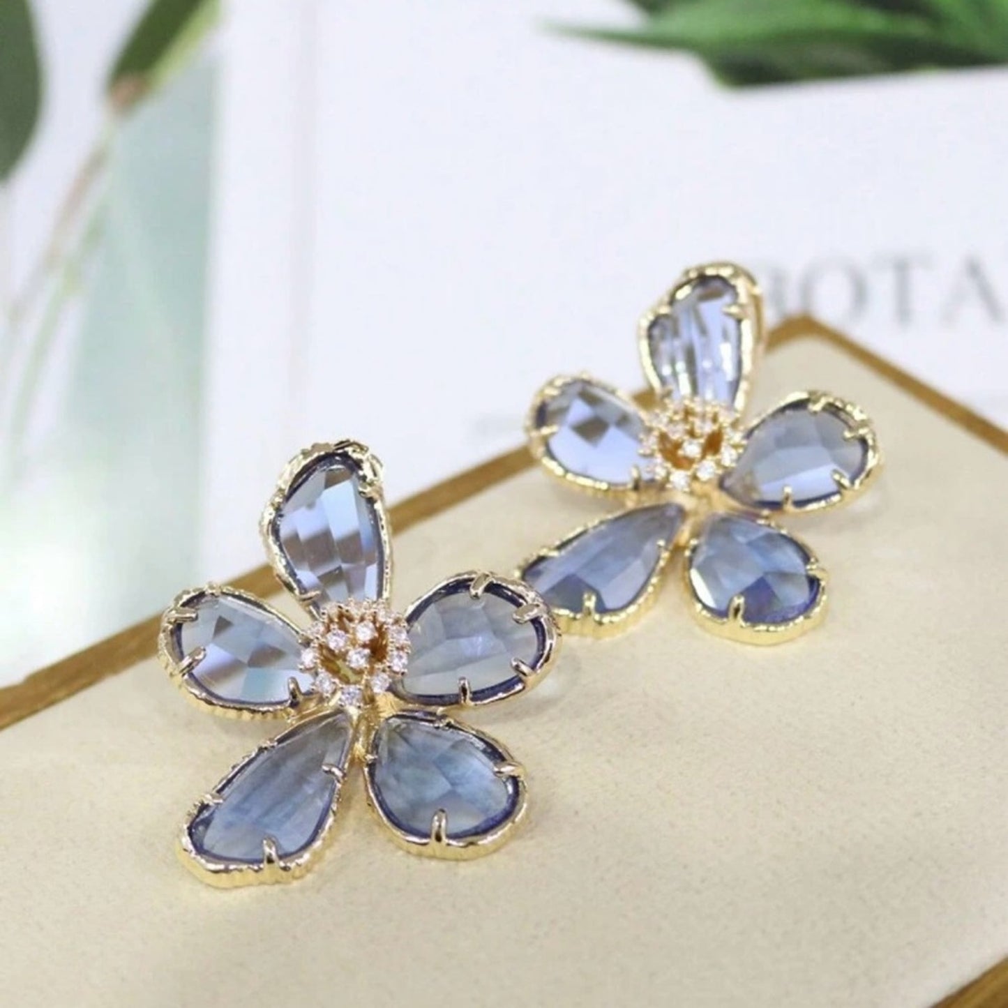 “Fleur” Blue Crystal Flower Earrings