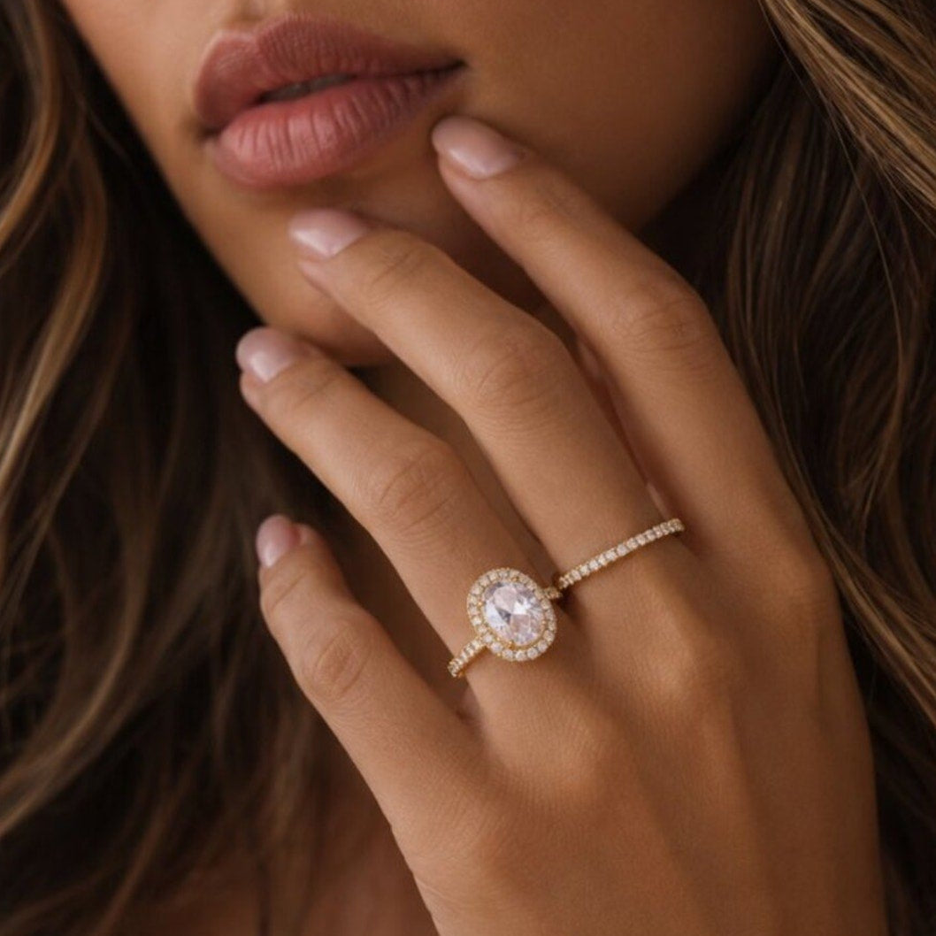 "Arabella" Oval Halo Engagement Ring Set