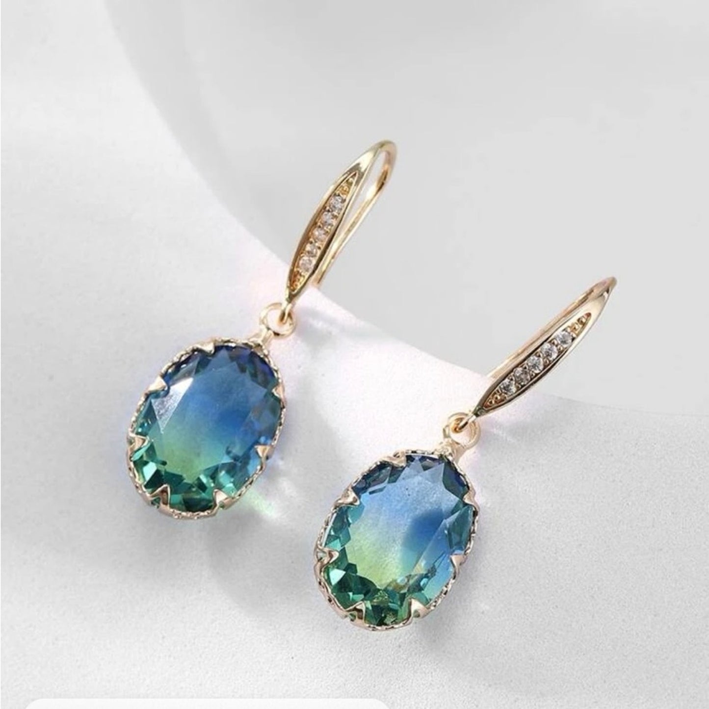 Crystal Gemstone Drop Hoop Earrings