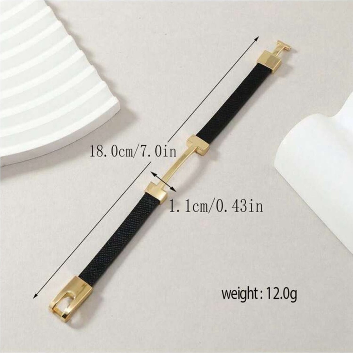 Black Vegan Leather Cuff Bracelet Gold