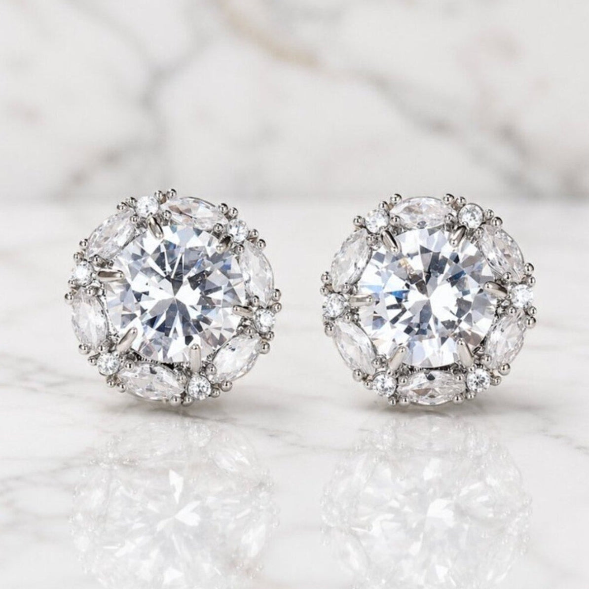 "Irving" Silver Stud Halo Earrings