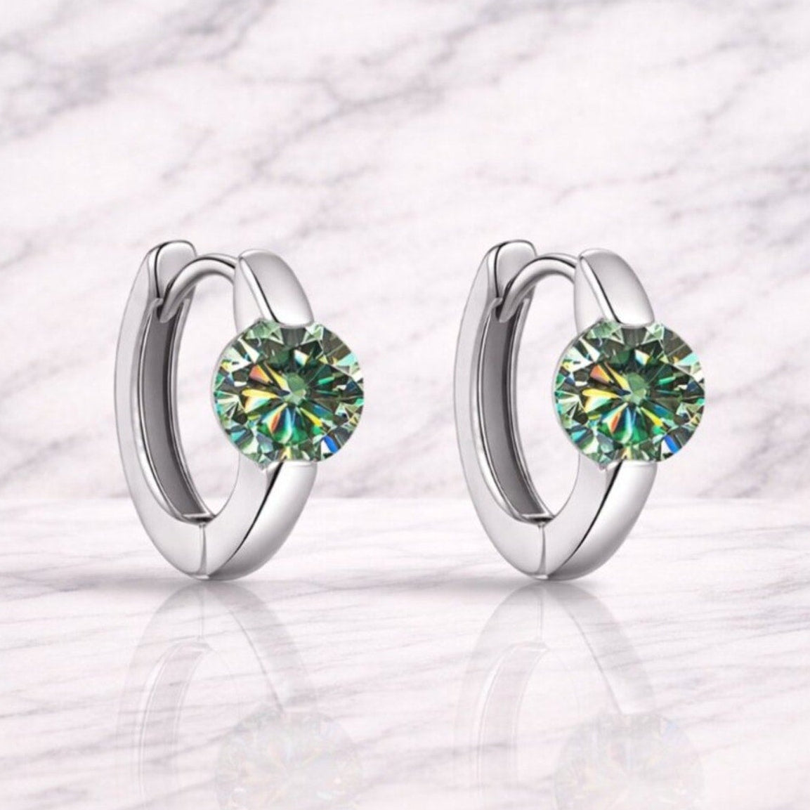 “Martina” Green Lab Huggie Earrings – 1 Carat Hoop Earrings in Sterling Silver